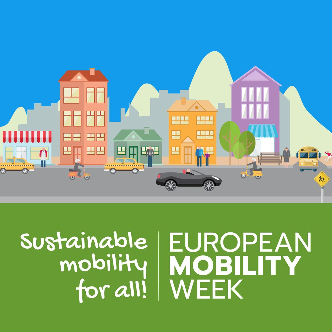 Illustration Of Cars Buildings And Sustainable Mobility For All With