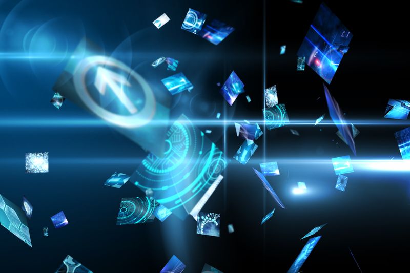 Floating digital screens in blue