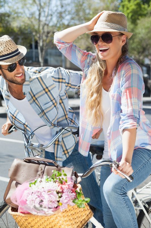 Cute couple on a bike ride 