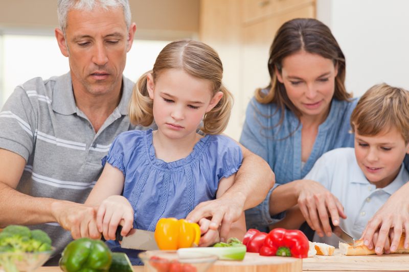 Family cooking together