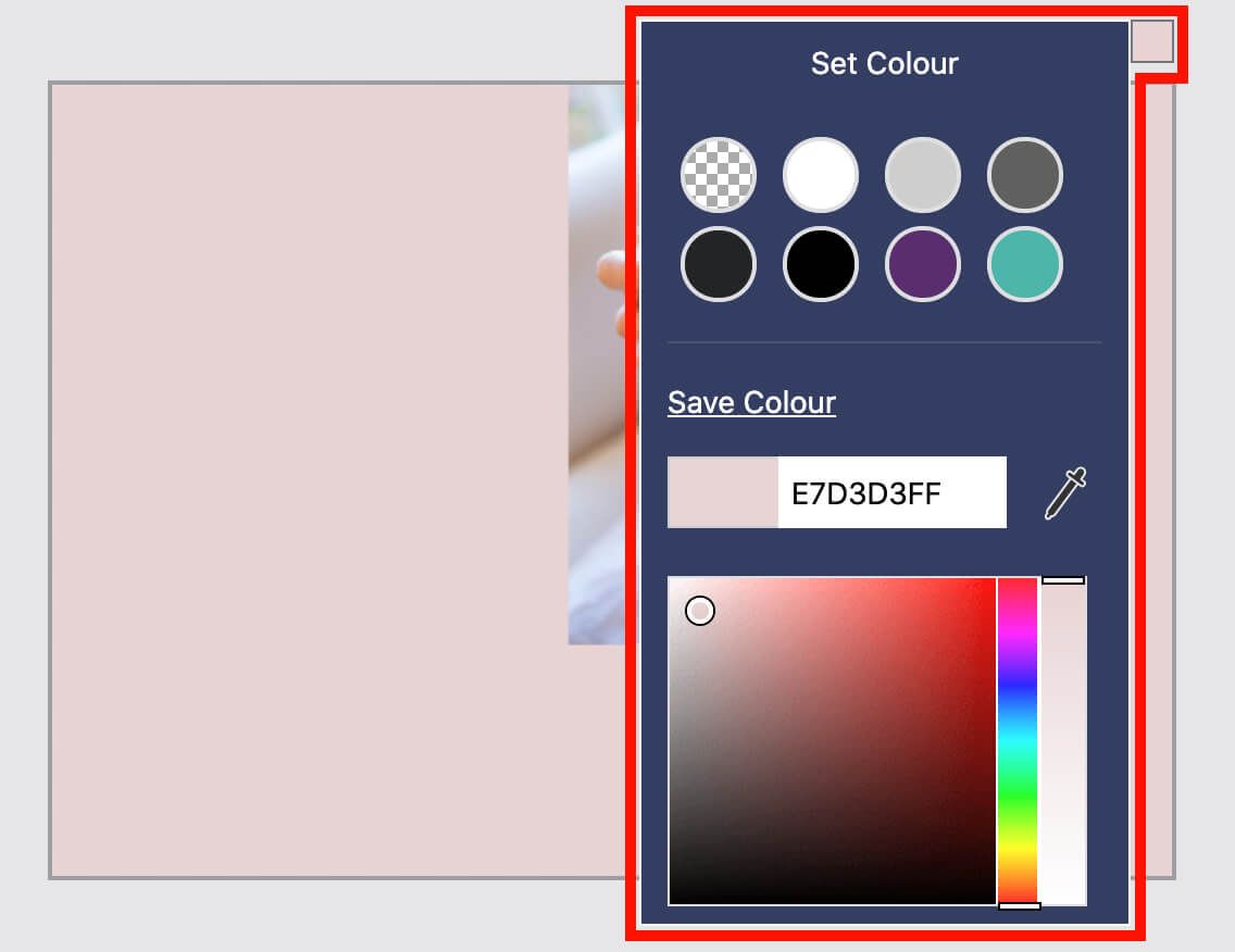 Screenshot of the background color options in design wizard highlighted in red with the image repositioned near the top right - Create engaging photo collages: a complete guide - Image