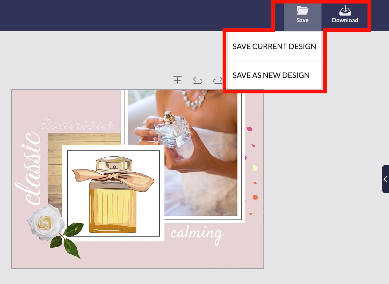Screenshot of the save and download buttons highlighted in red - Create engaging photo collages: a complete guide - Image
