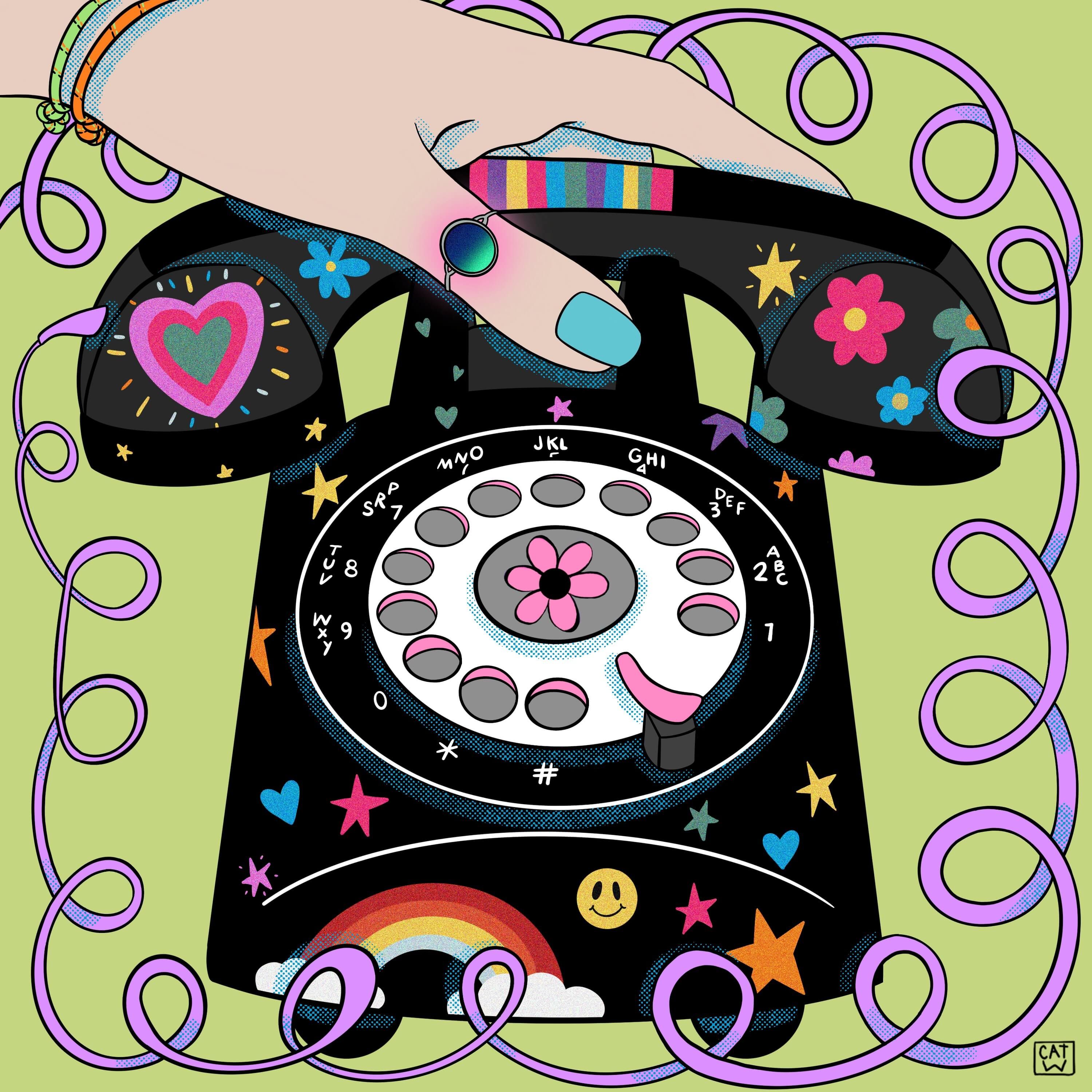 Black rotary phone with colorful stickers - How minimalism improves focus - Image