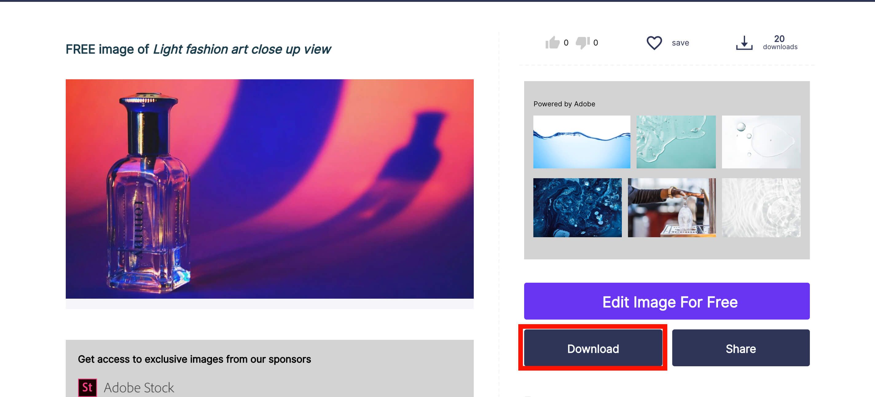 Screenshot of a selected perfume image with the 'download' button highlighted in red - Create engaging photo collages: a complete guide - Image