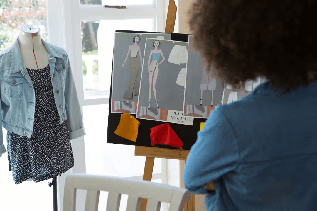 Image of a fashion designer planning fashion looks on mood board - How to make a beautiful mood board with free online tools - Image