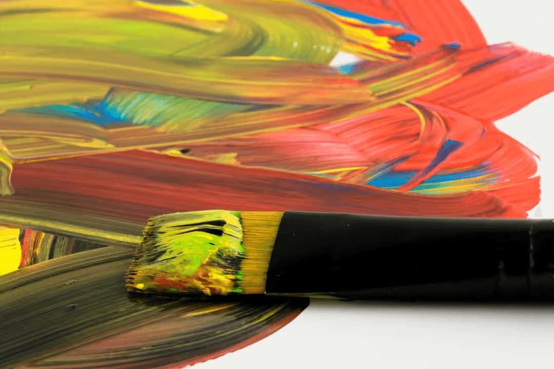 Image of colorful paint texture on white canvas with paintbrush - How to make a beautiful mood board with free online tools - Image