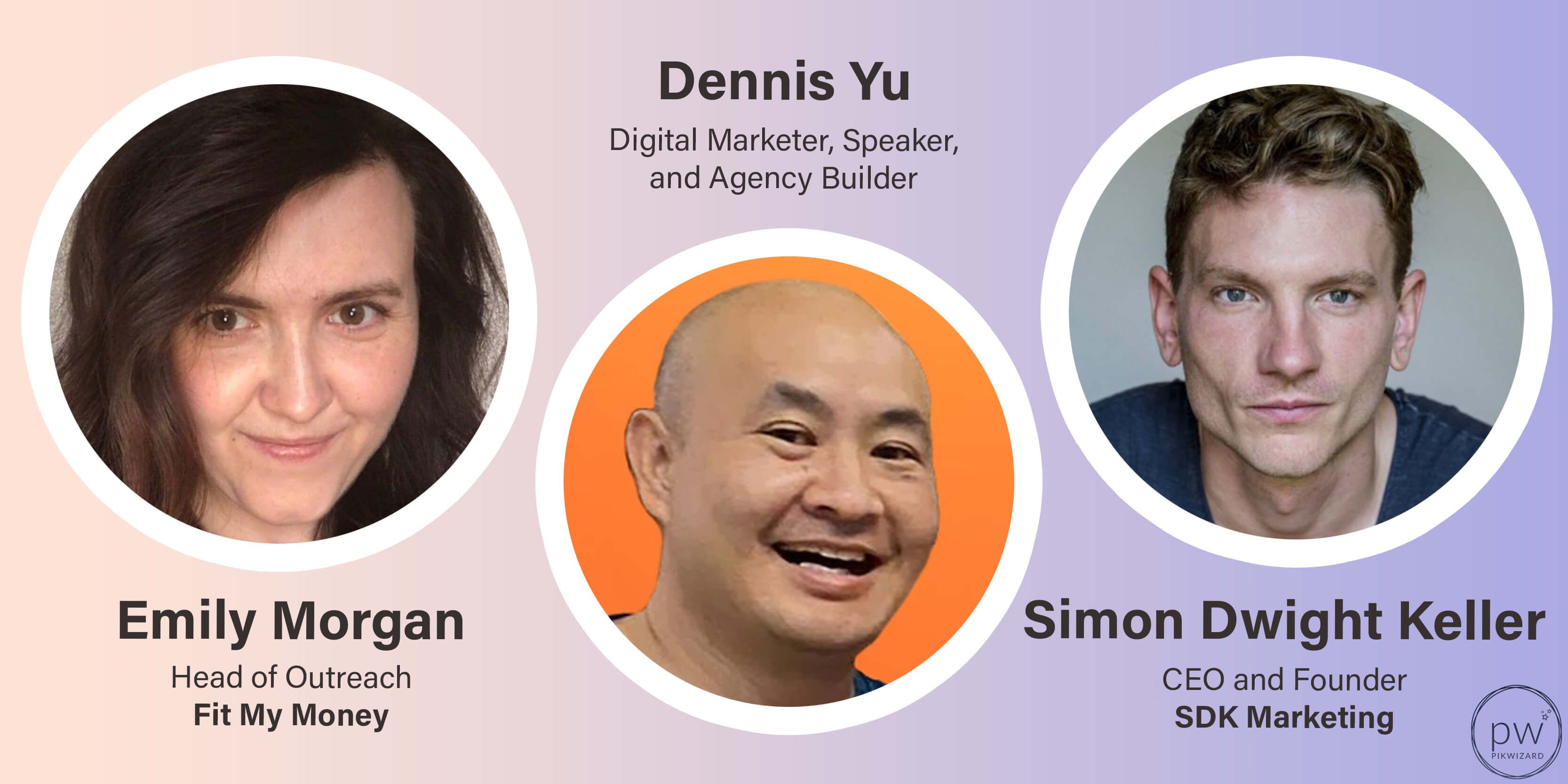 Remote working response headshots of Emily Morgan, Dennis Yu and Simon Dwight Keller