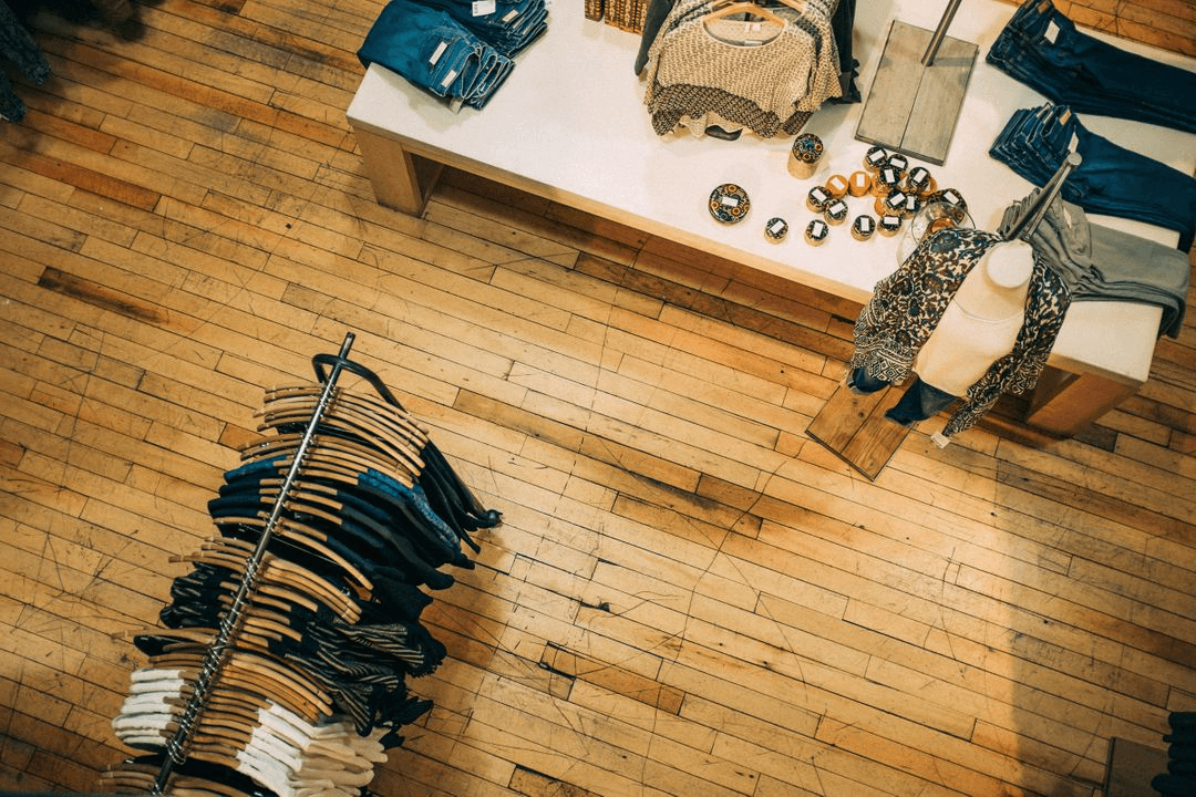 Aerial shot of a clothing store with clothes on display - Retail marketing strategy tips and tricks to drive sales and save money - Image