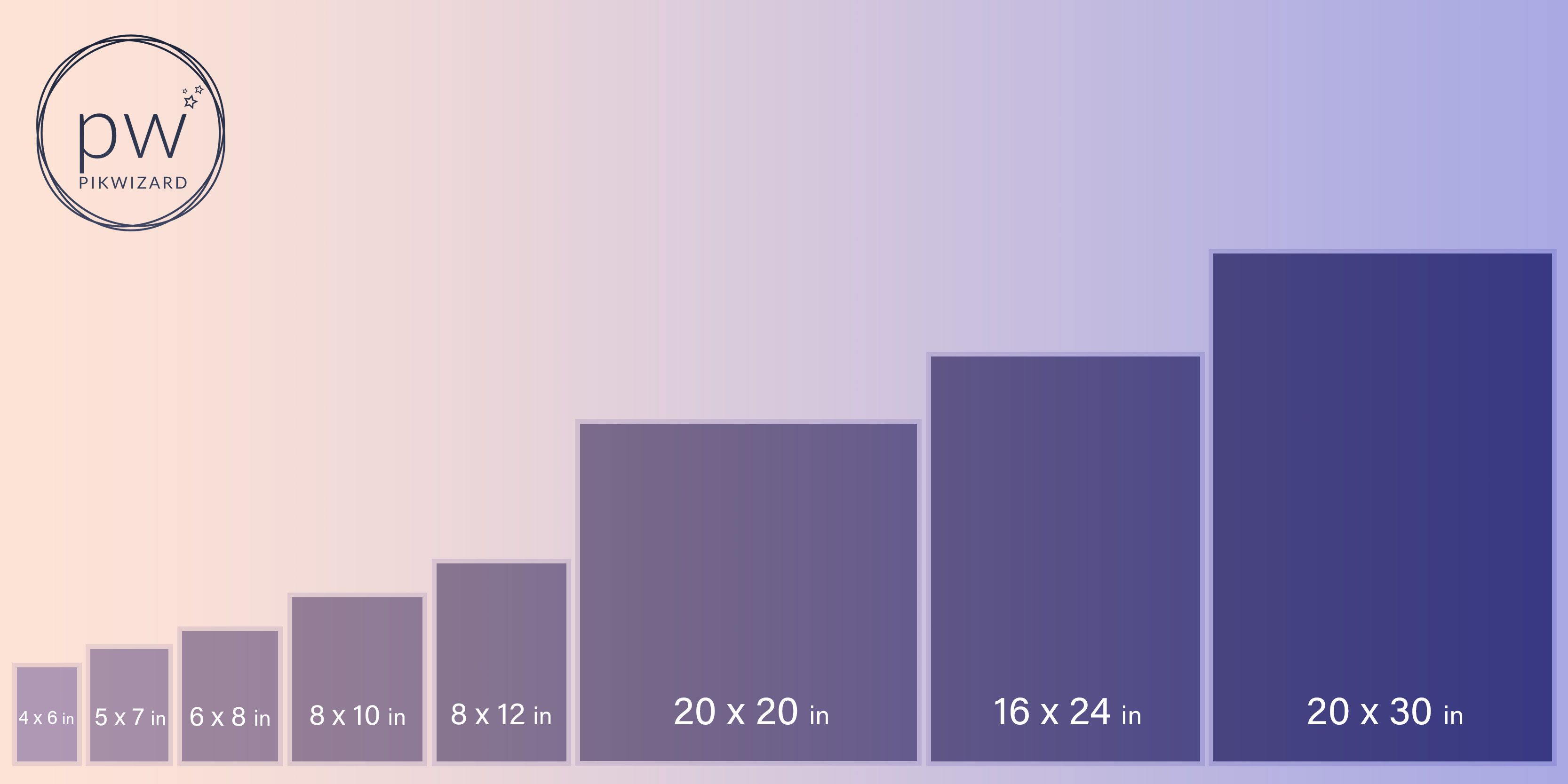 Standard photo sizes chart showing common sizes