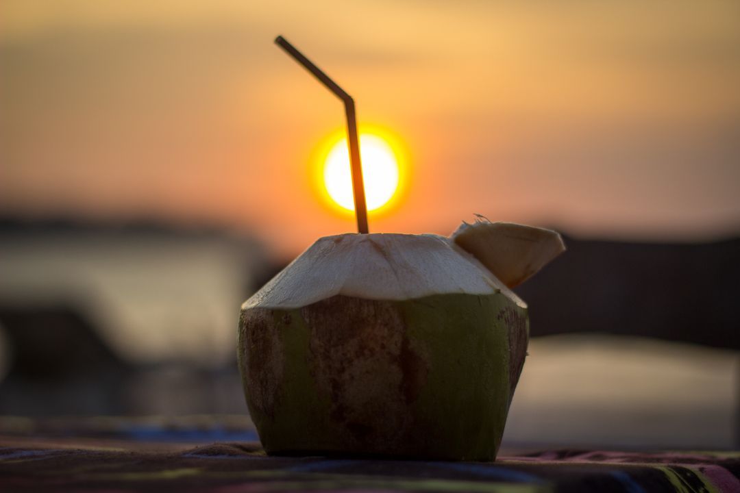 Coconut drink on a wooden table