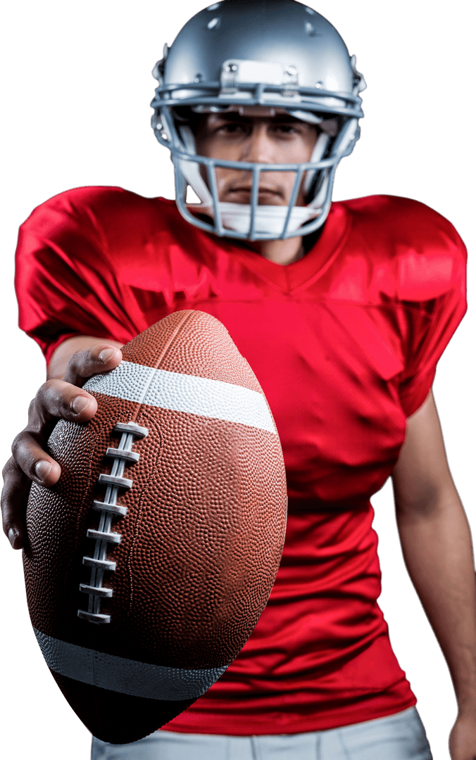 Transparent American Football Player Extending Hand with Ball