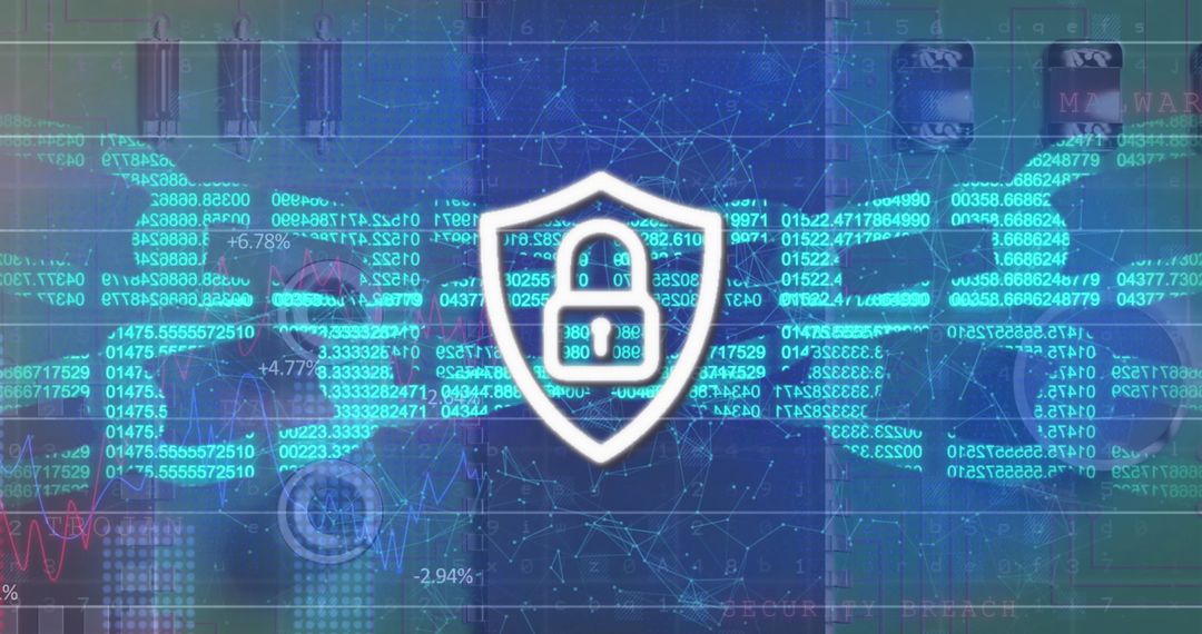 Cybersecurity Shield with Blockchain and Data Technology Concept