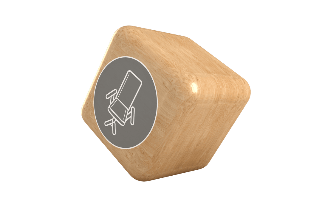 Transparent Cube Displaying Office Chair Icon for Flexible Workspace