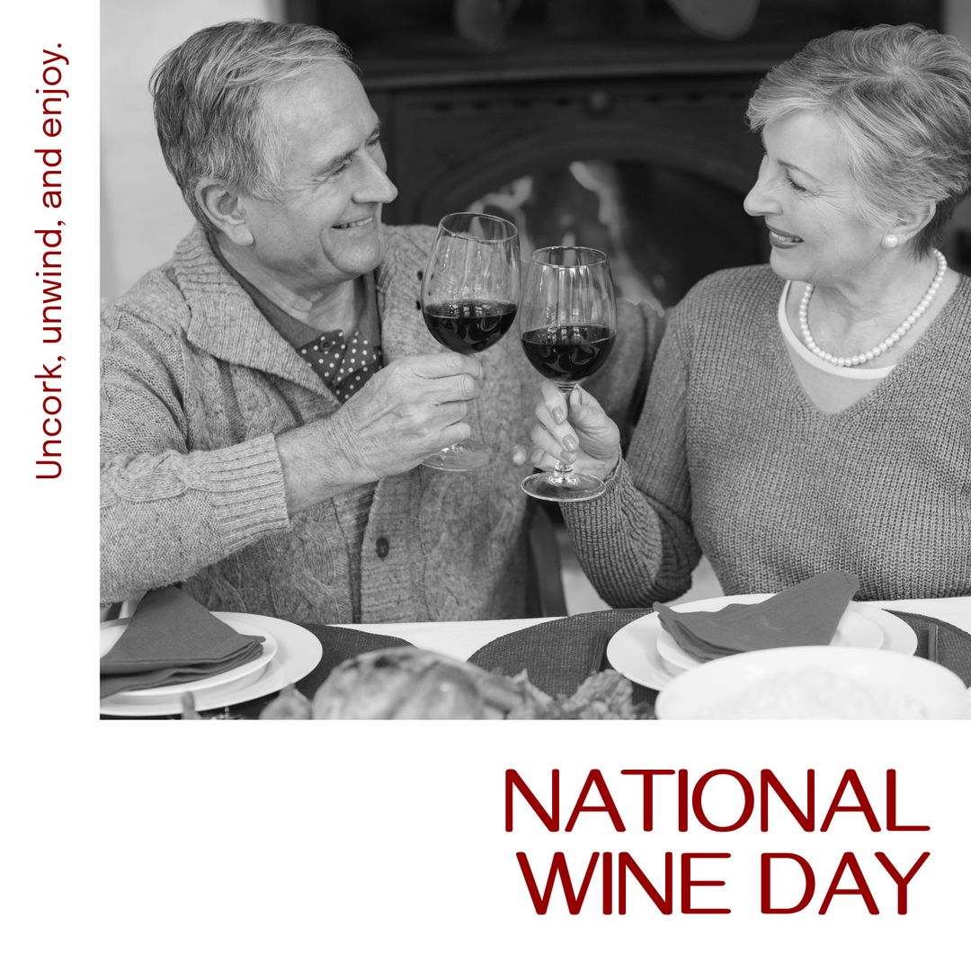 Senior couple toasting wineglasses for National Wine Day - Download Free Stock Templates Pikwizard.com