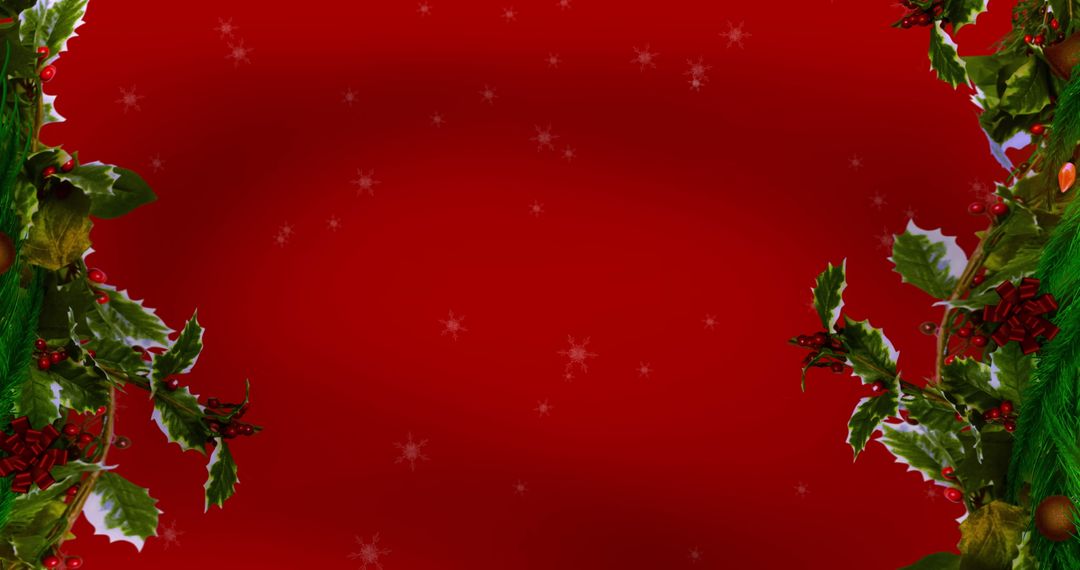 Festive Red Background with Holly Border and Twinkling Stars