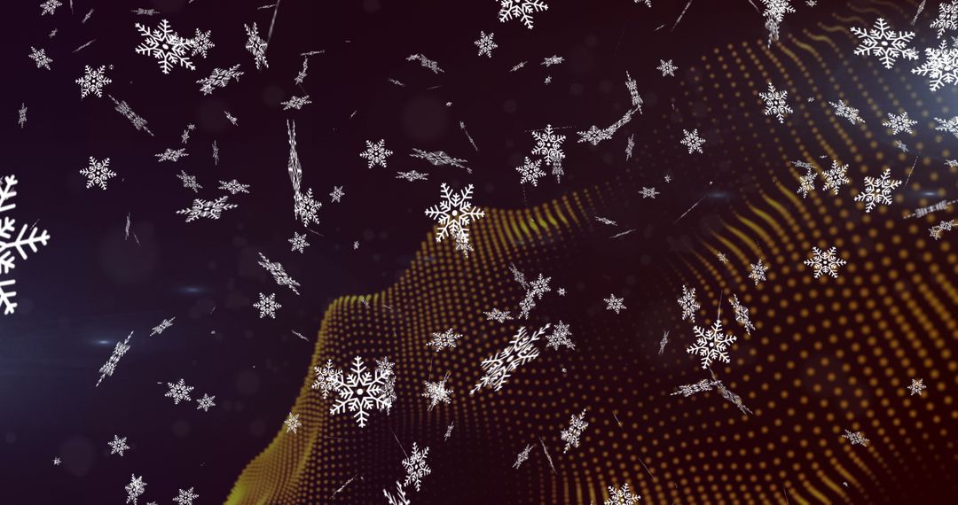 Snowflakes Falling Over Digital Wave in Winter Setting