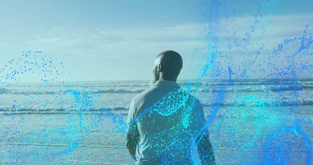 Serene Contemplation at Beach with Digital Overlay Abstract Art