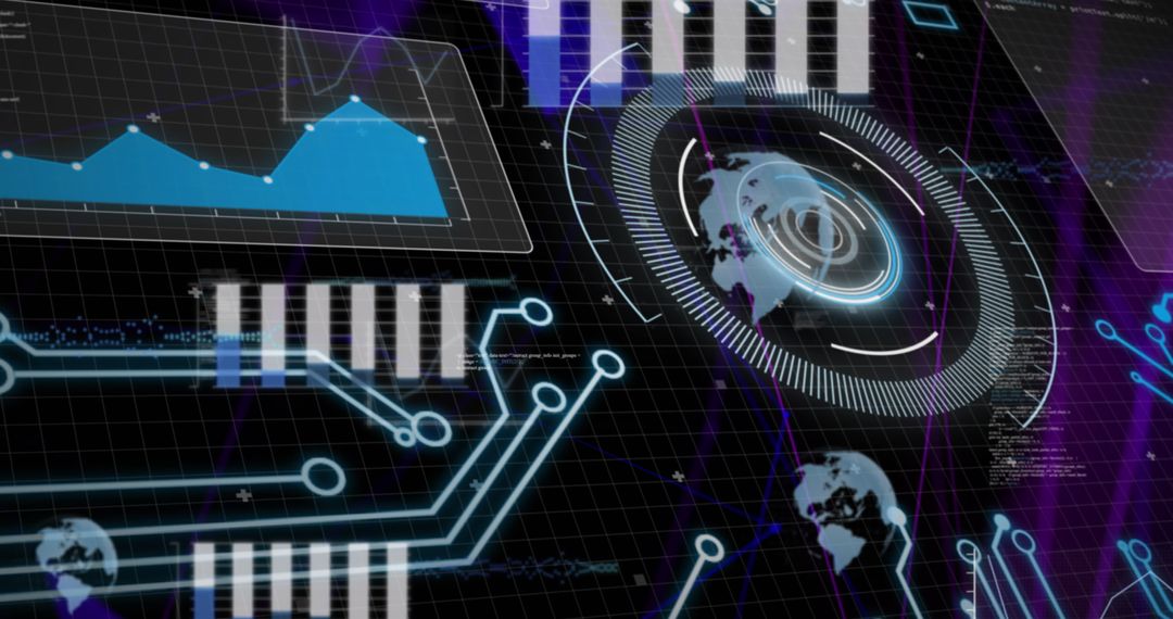 Futuristic Digital Interface with Data Visualization and Global Connections