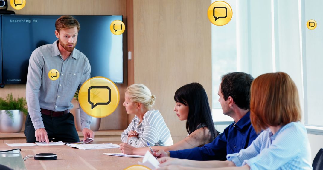 Diverse Business Team Analyzing Social Media Data in Office