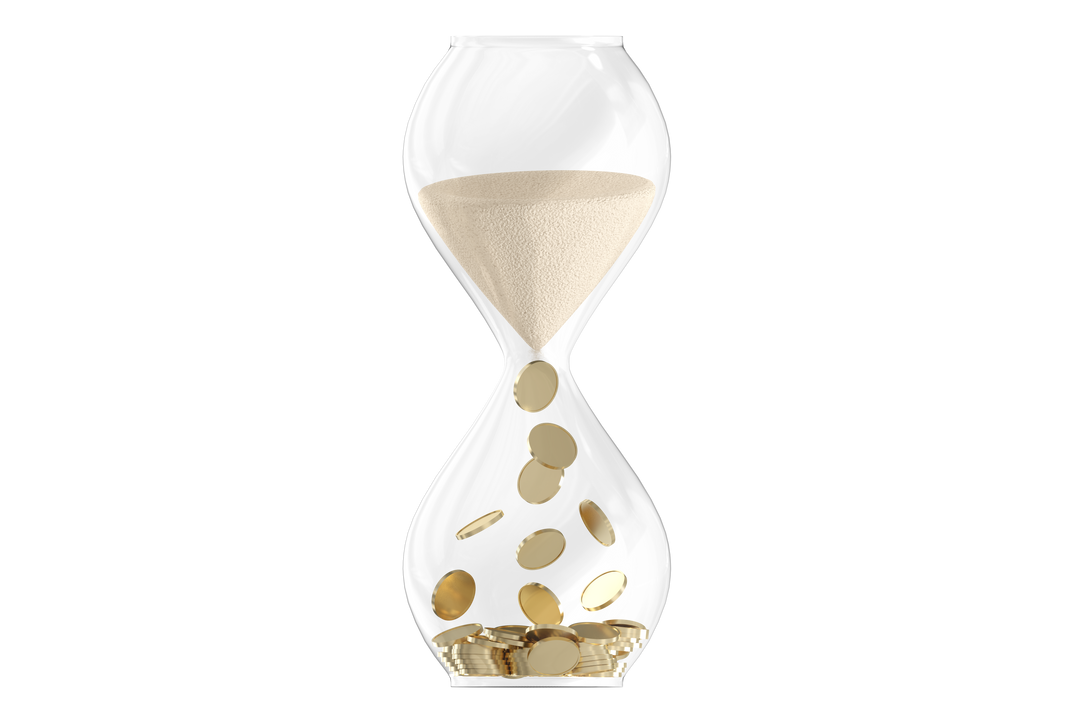 Transparent Hourglass with Sand Dropping into Gold Coins - Download Free Stock Images Pikwizard.com