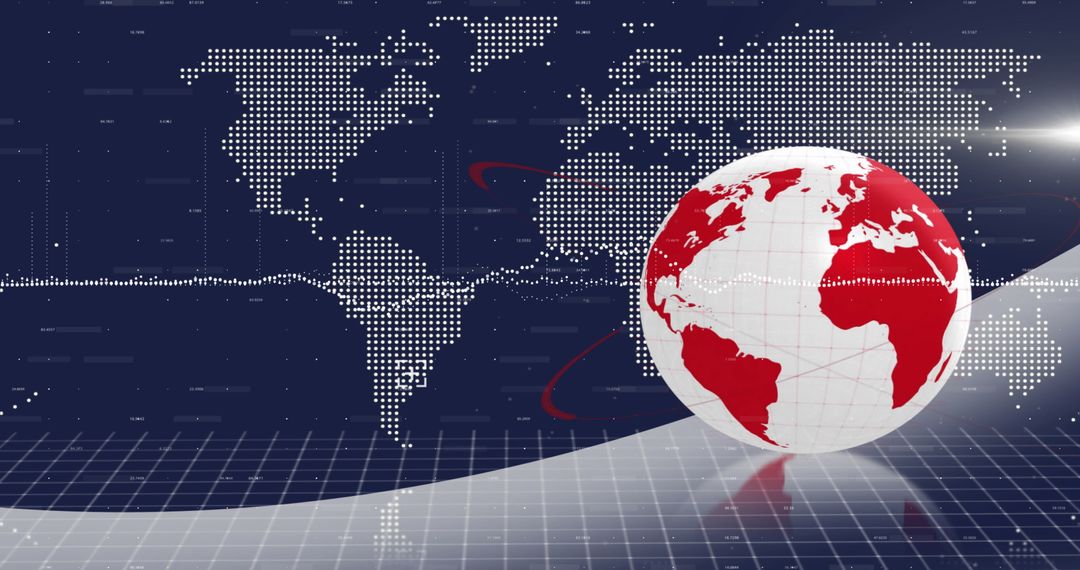 Digital World Map with Globe on Blue Background
