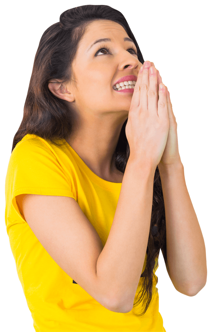 Excited Woman Praying with Hope, Transparent Background