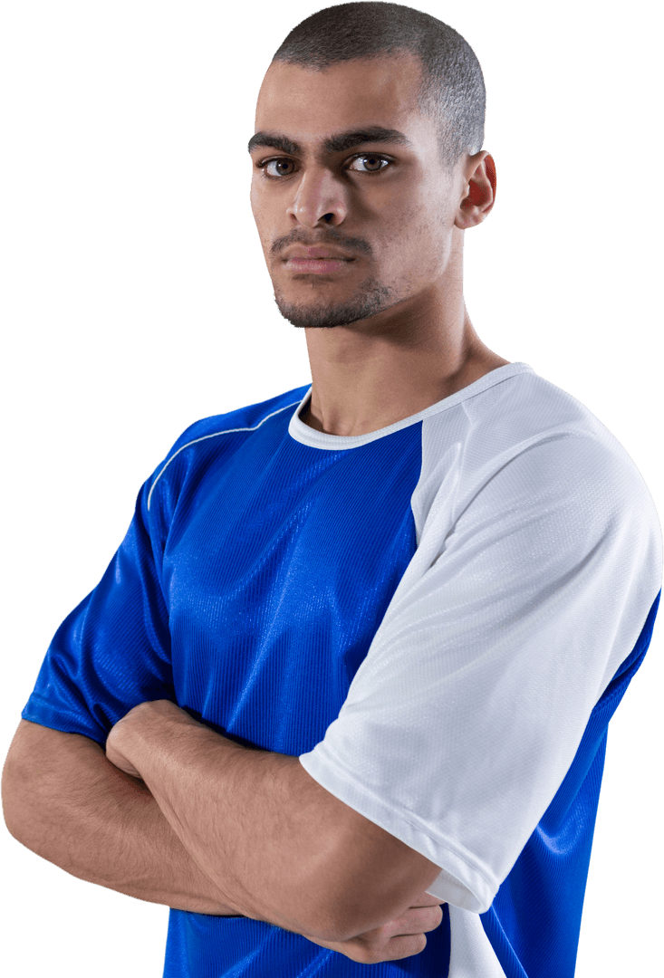 Transparent Confident Football Player with Arms Crossed Expression
