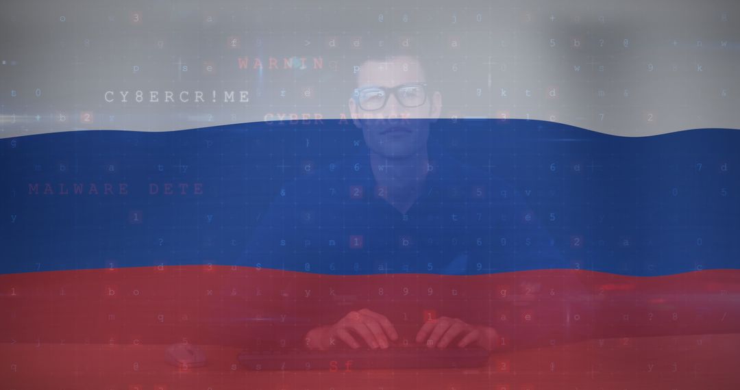Cyber Warfare and National Security Concept with Russian Flag