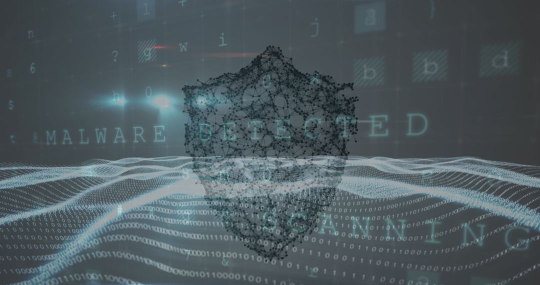 Cybersecurity Concept with Malware Warning and Digital Shield
