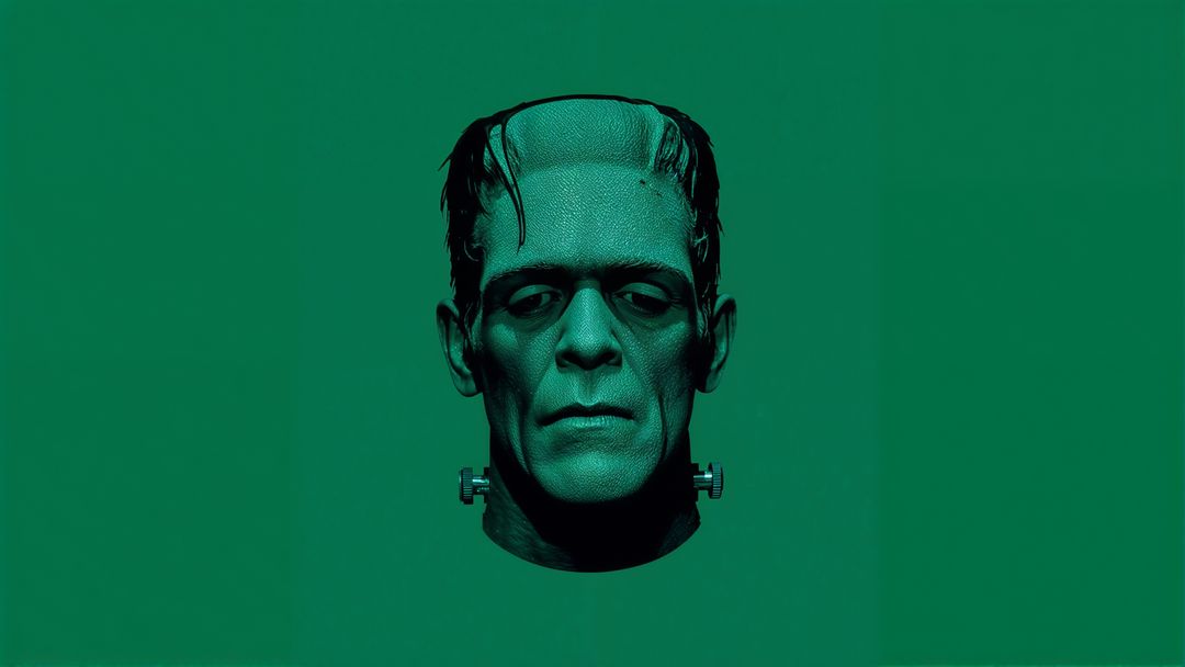 Floating Frankenstein Monster Head on Green Background