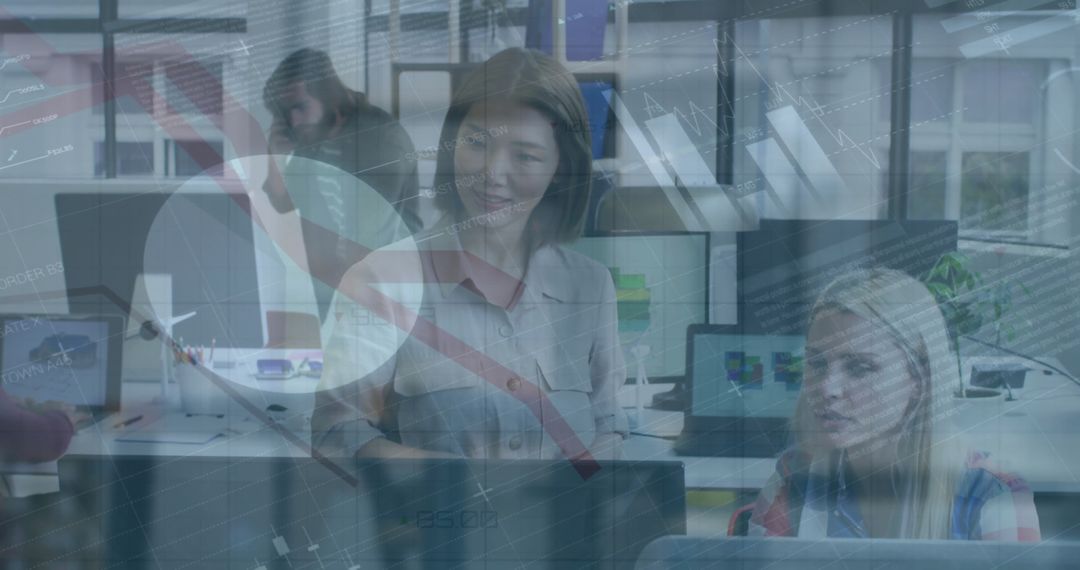 Diversified Team Analyzing Financial Data in Modern Office Environment