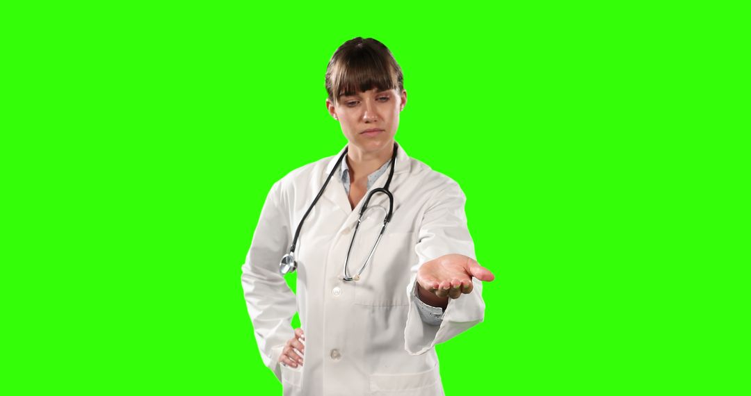 Confident Female Doctor With Hand Extended Forward On Green Background - Free Images, Stock Photos and Pictures on Pikwizard.com