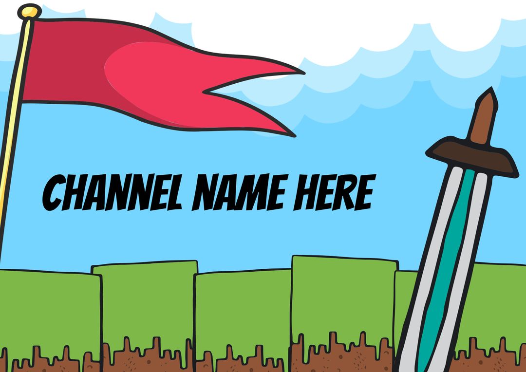 Cartoon Game Banner with Sword and Red Flag for Channel Name - Download Free Stock Templates Pikwizard.com