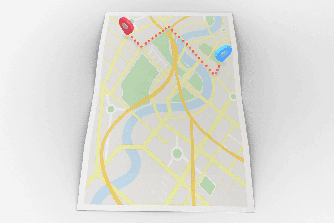 Transparent Route Map with Blue and Red Destination Pins