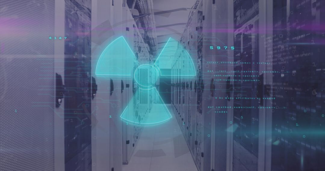 Nuclear Symbol Over High-Tech Server Room