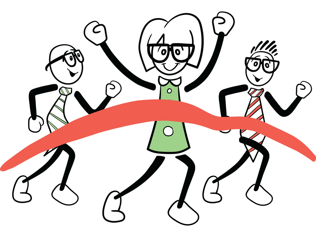 Transparent Cartoon Character Winning Race Celebrating Victory