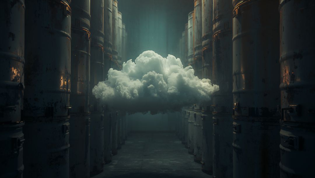 Mystical Cloud Floating in Industrial Corridor Light Rays