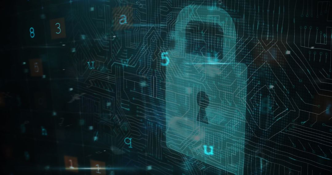 Digital Security Padlock with Data Processing Illustrations