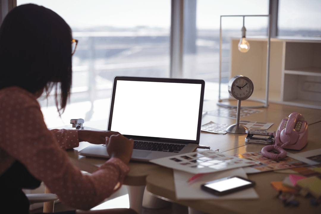 Transparent Image of Businesswoman Busy at Creative Office Workspace