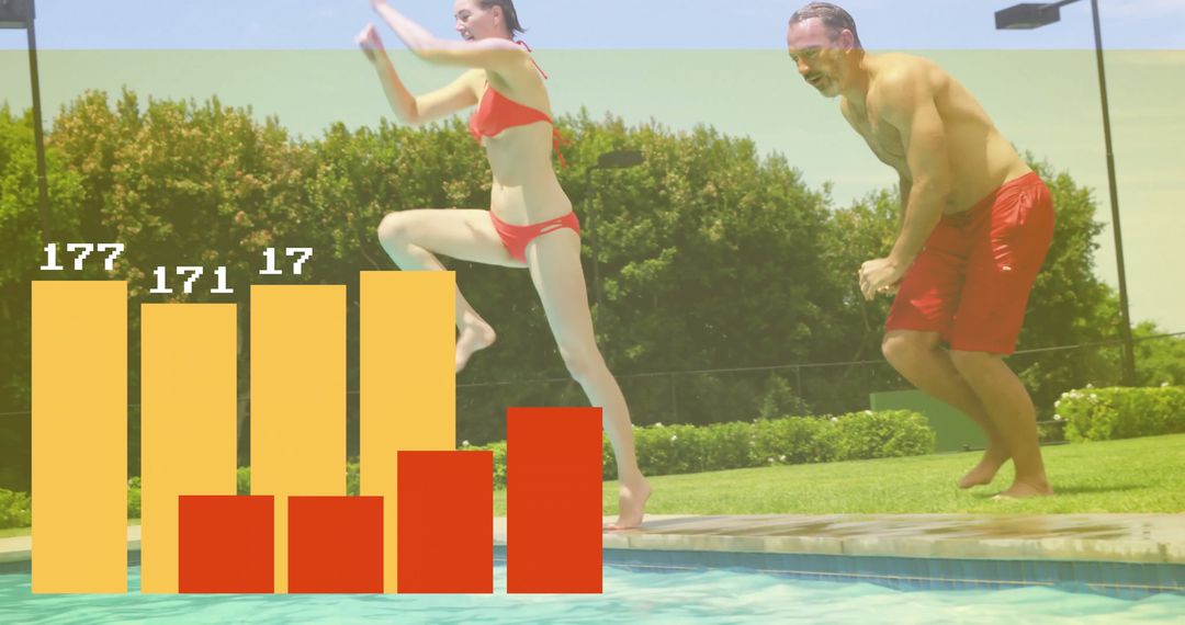Energetic Pool Dive with Overlayed Data Visuals