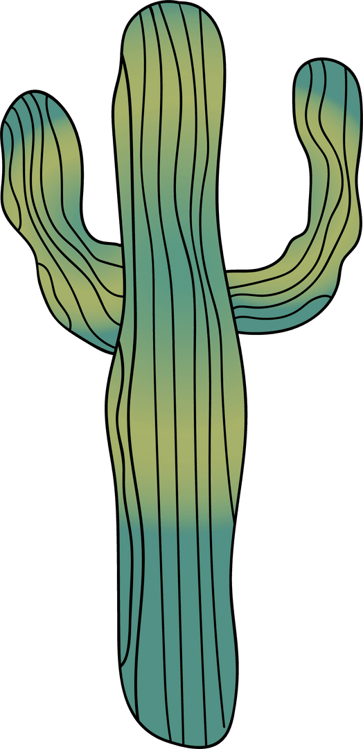 Stylized Saguaro Cactus with Gradient Ribs on Transparent Background