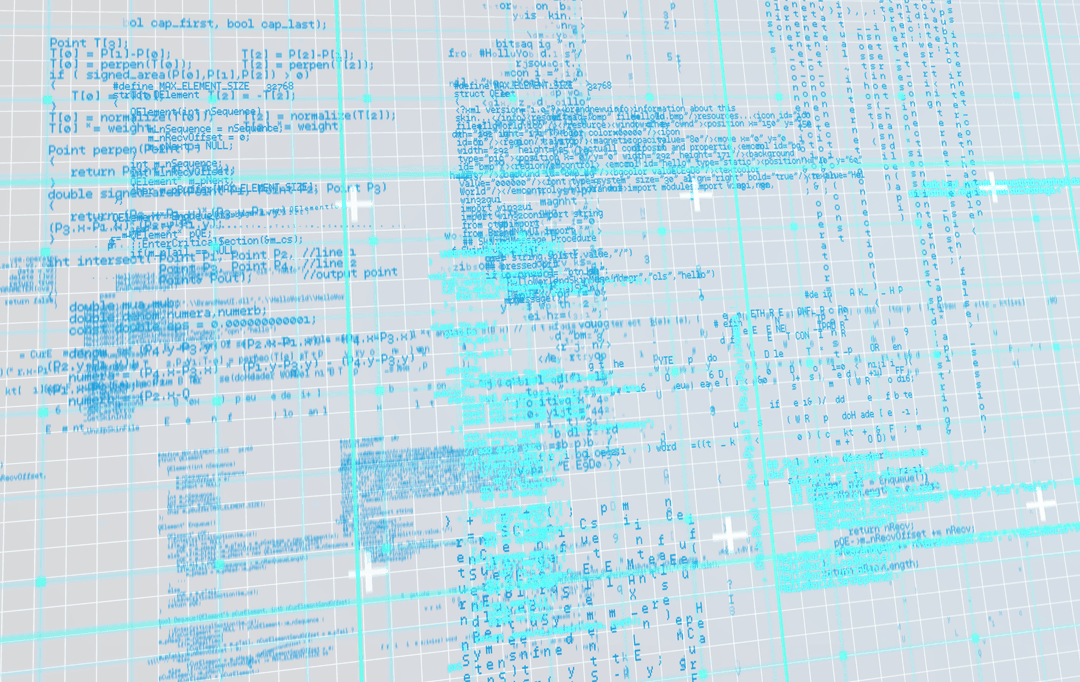 Transparent Digital Interface with Blue Code Lines Overlay