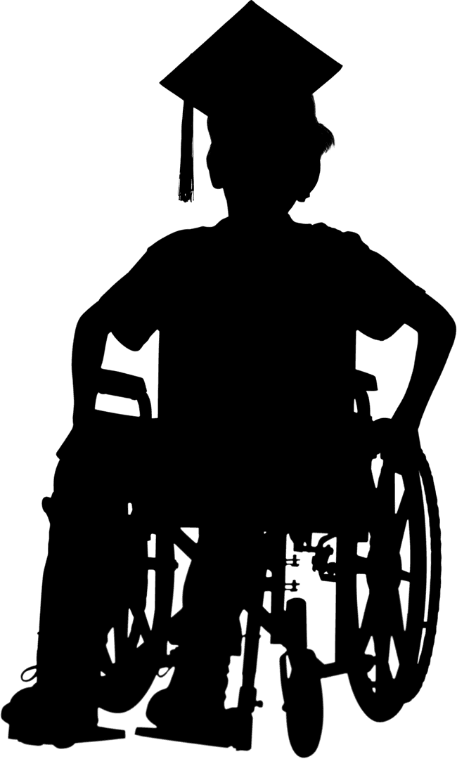 Transparent Silhouette Student on Wheelchair Wearing Mortar Board