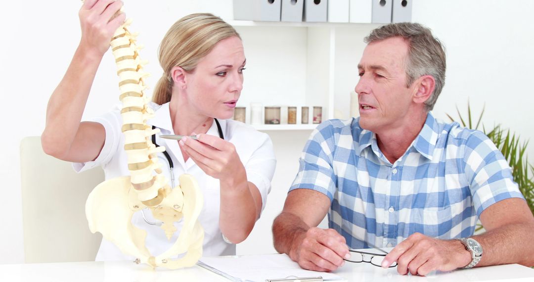 Doctor Explaining Spinal Model to Patient in Medical Consultation - Free Images, Stock Photos and Pictures on Pikwizard.com