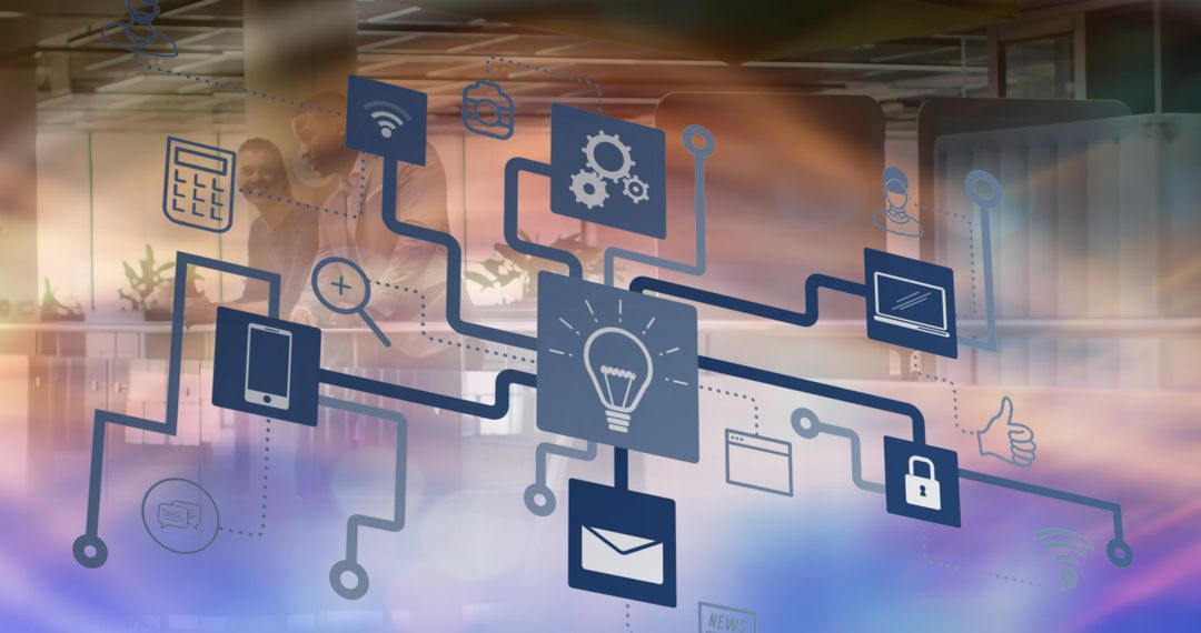 Digital Technology Flowchart with Colleagues in Office