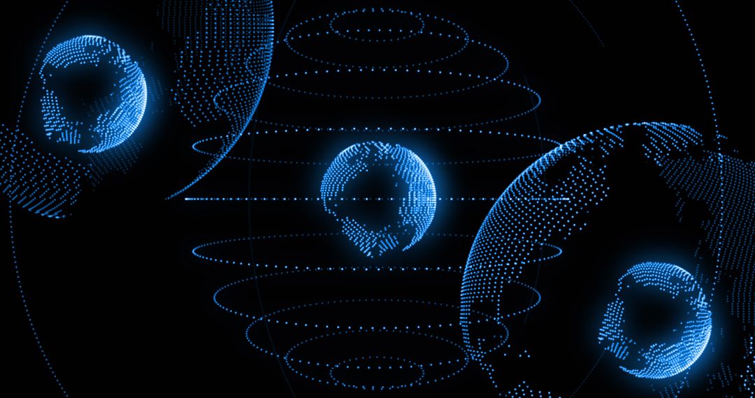 Digital Network Connecting Spinning Glowing Globes