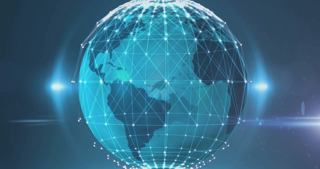 Global Digital Network Overlay on Blue Globe
