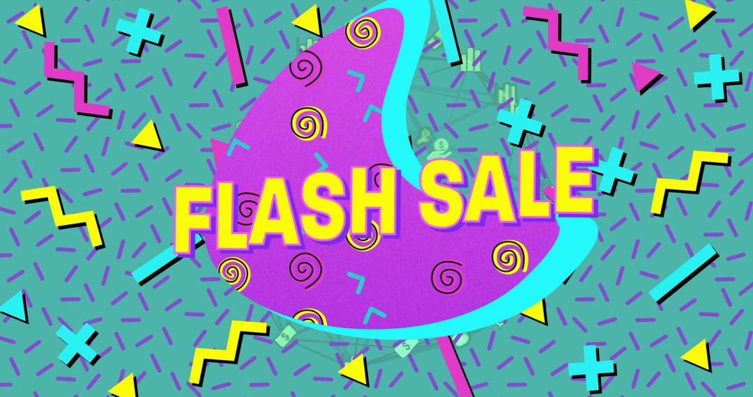 Retro Flash Sale Promo with Vibrant 80s and 90s Shapes and Patterns