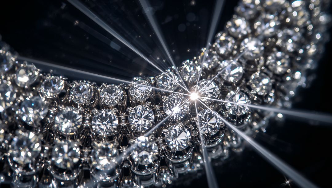 Curved multirow diamond bracelet sparkling with starburst sparkle close-up luxury jewelry