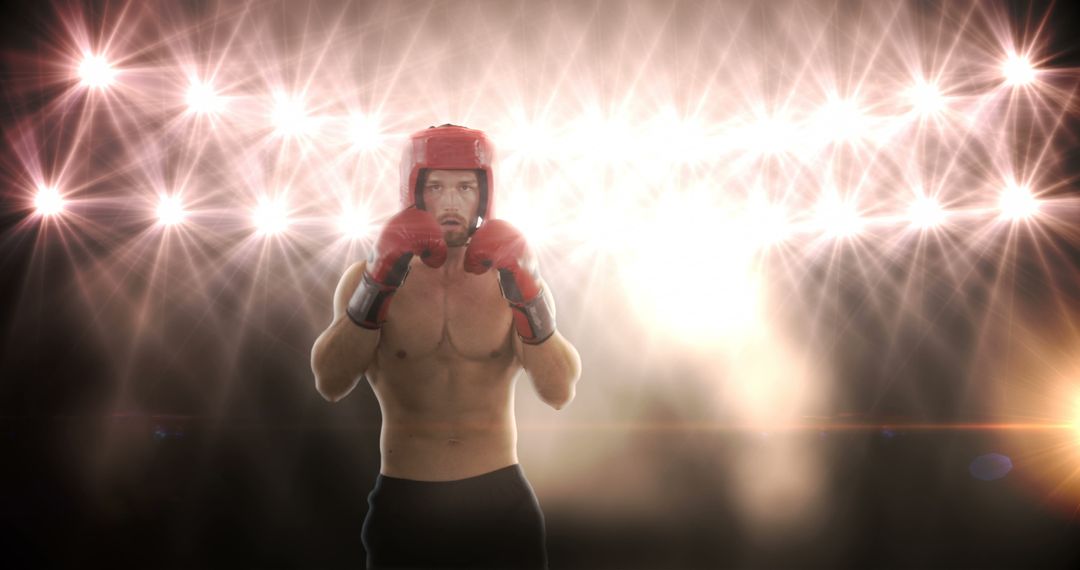 Focused Boxer Training Under the Lights in Gym - Free Images, Stock Photos and Pictures on Pikwizard.com